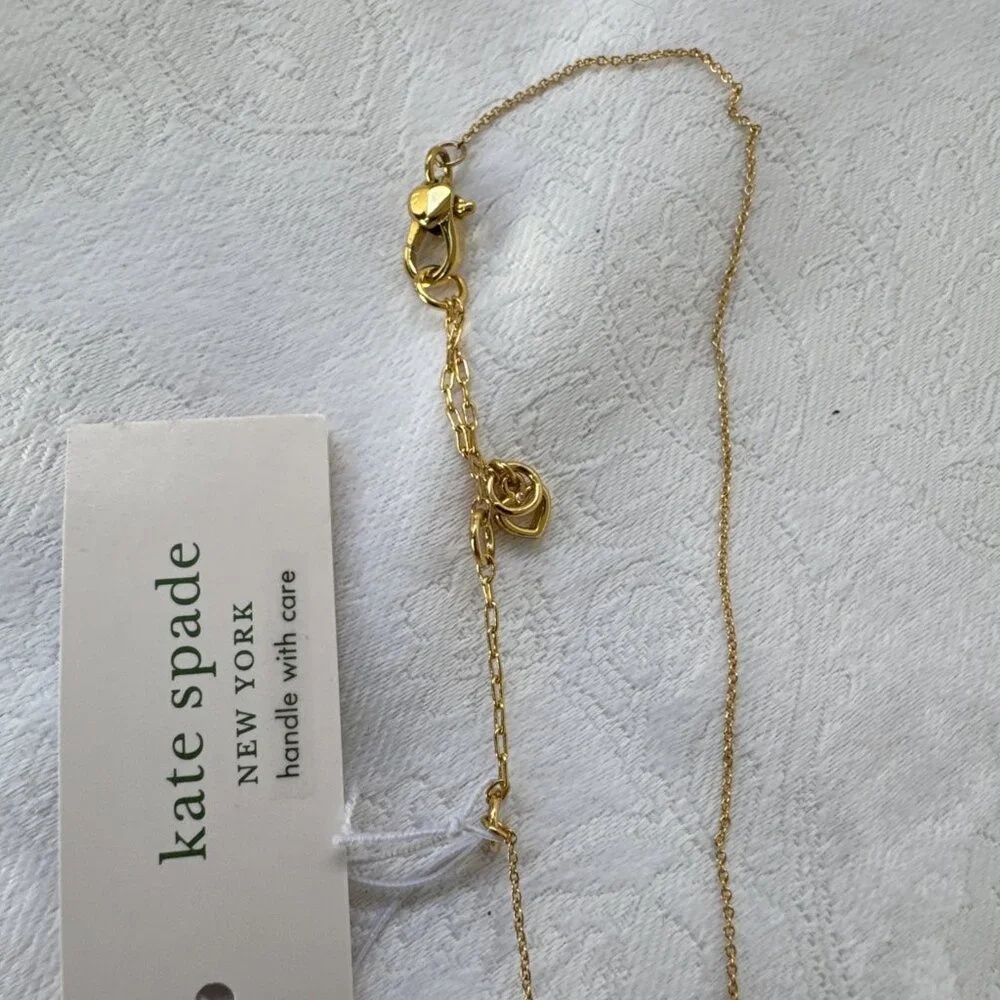Kate Spade Gold Tone Crystal Ruby Flower Pendant Necklace Fashion Trendy NEW